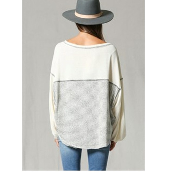 By Together Lori Two Tones Top Grey and Cream Stripped Size Medium - Picture 4 of 11